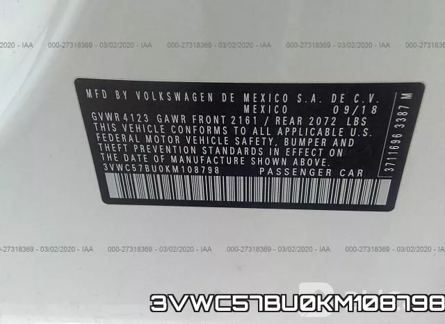 3VWC57BU0KM108798 фото 10
