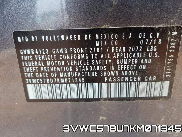 3VWC57BU7KM071345 фото 2