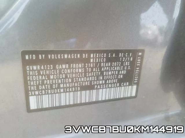 3VWCB7BU0KM144919 фото 2