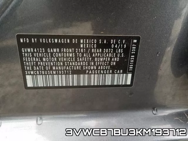 3VWCB7BU3KM193712 фото 2