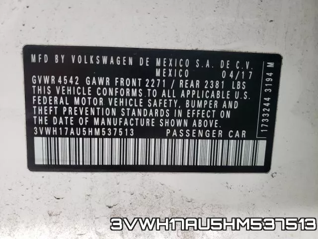 3VWH17AU5HM537513 фото 2