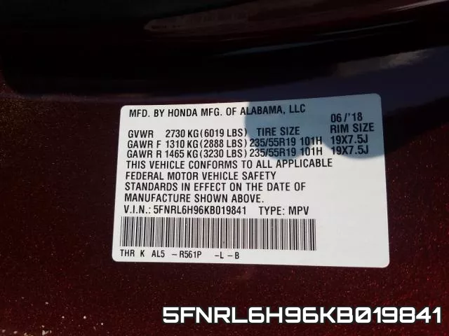 5FNRL6H96KB019841 фото 2