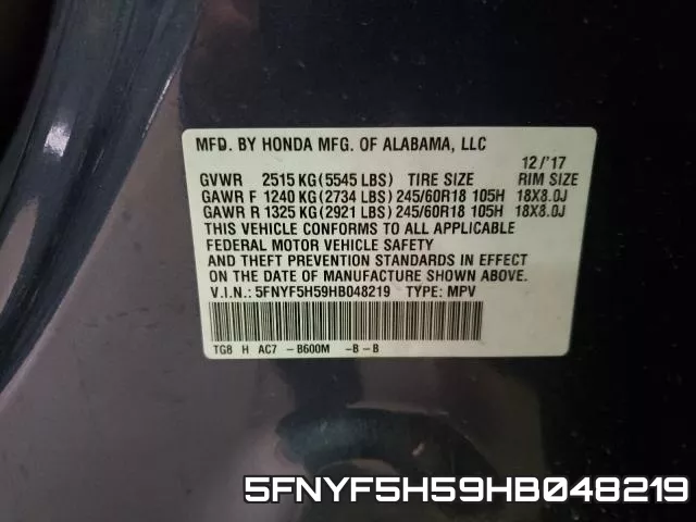 5FNYF5H59HB048219 фото 2