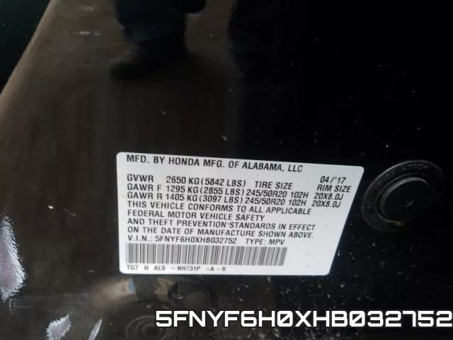 5FNYF6H0XHB032752 фото 2