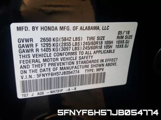 5FNYF6H57JB054774 фото 2