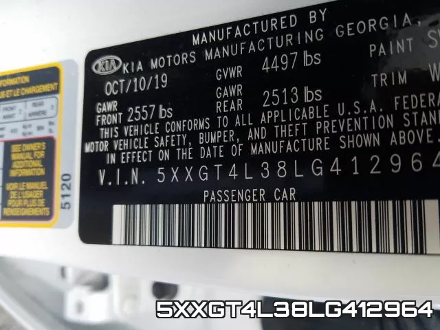 5XXGT4L38LG412964 фото 2