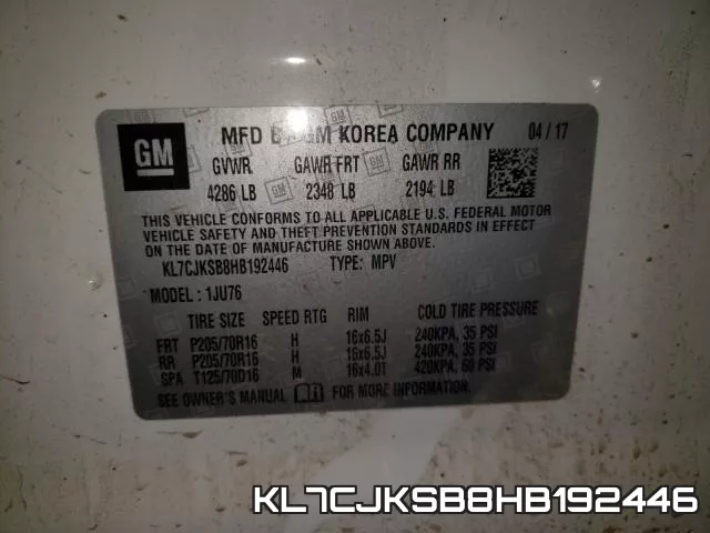 KL7CJKSB8HB192446 фото 2
