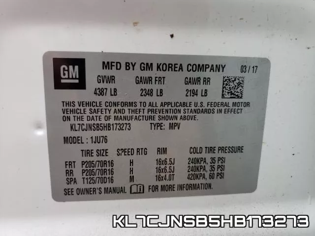 KL7CJNSB5HB173273 фото 2
