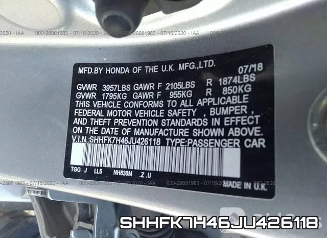 SHHFK7H46JU426118 фото 10