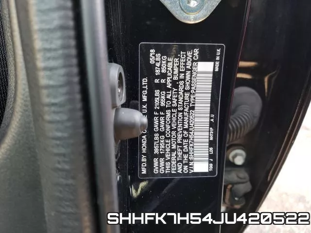 SHHFK7H54JU420522 фото 2