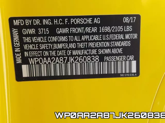 WP0AA2A87JK260838 фото 2