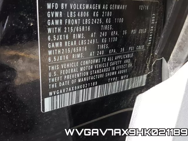 WVGAV7AX9HK021189 фото 2