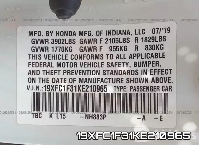 19XFC1F31KE210965 фото 10