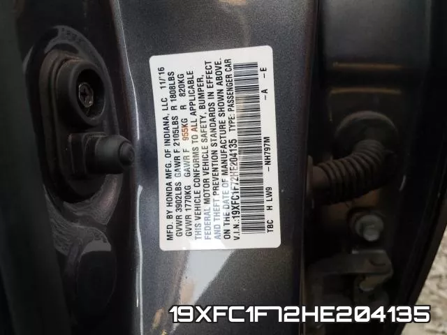 19XFC1F72HE204135 фото 2