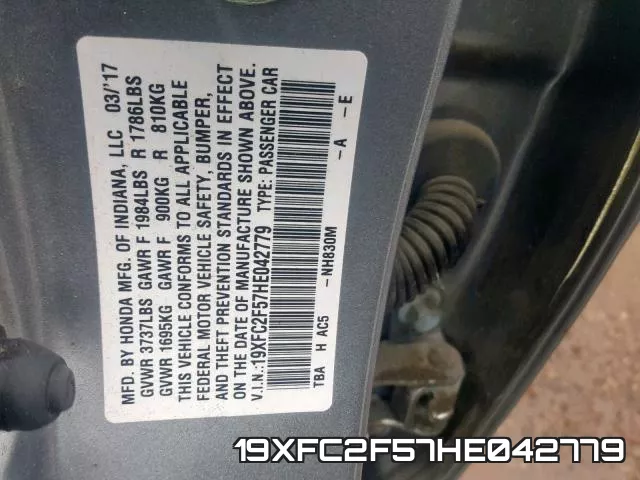 19XFC2F57HE042779 фото 2