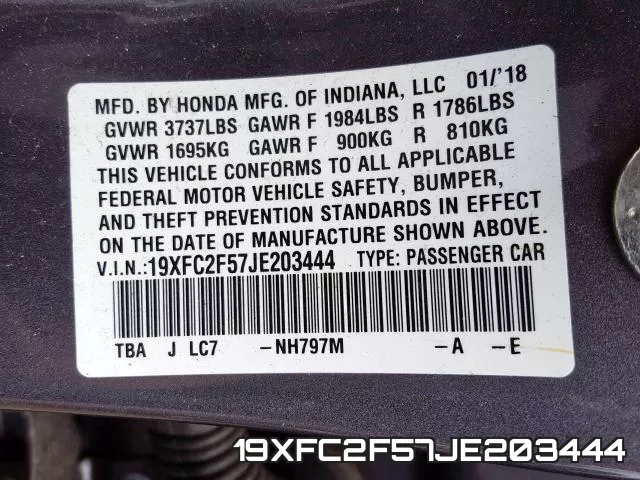19XFC2F57JE203444 фото 2