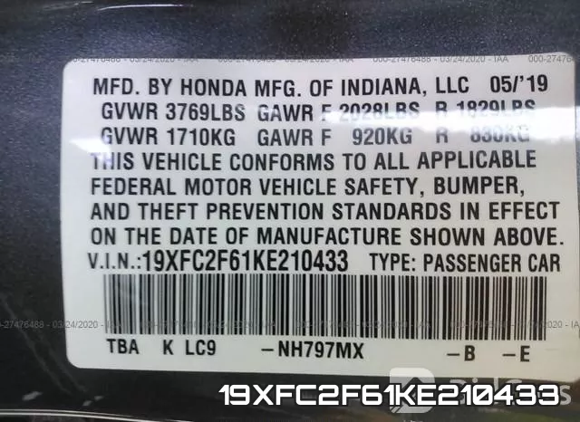 19XFC2F61KE210433 фото 10