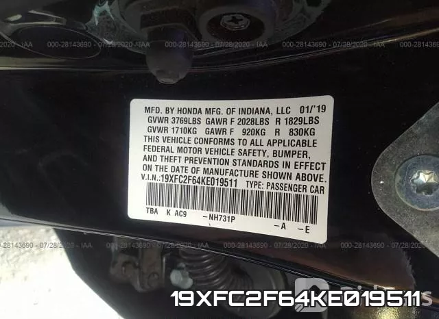 19XFC2F64KE019511 фото 10
