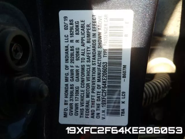 19XFC2F64KE206053 фото 2