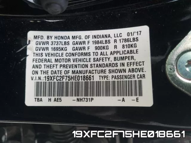 19XFC2F75HE018661 фото 2