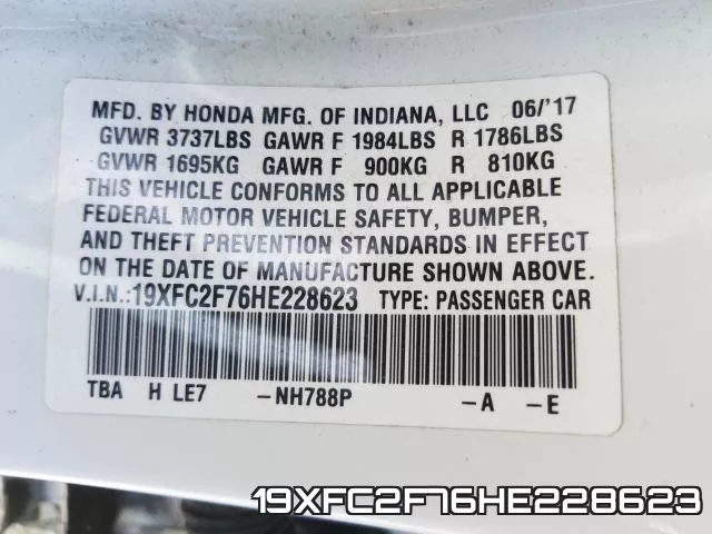 19XFC2F76HE228623 фото 2