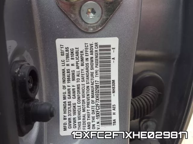 19XFC2F7XHE029817 фото 2