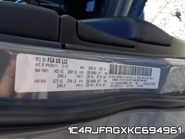 1C4RJFAGXKC694961 фото 2