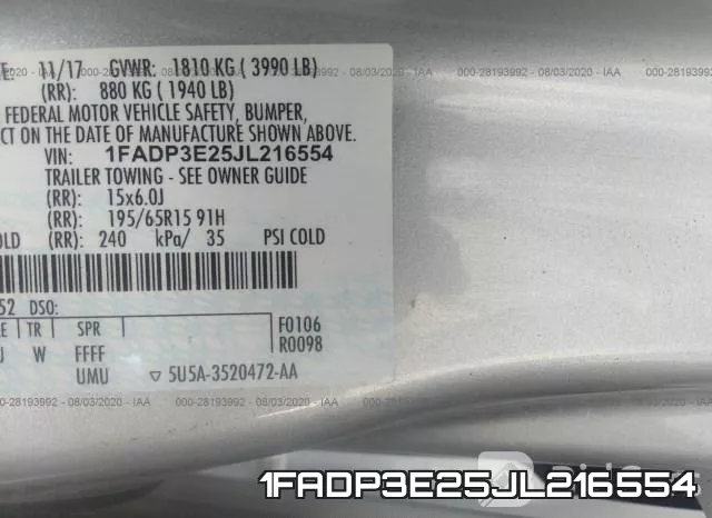 1FADP3E25JL216554 фото 9