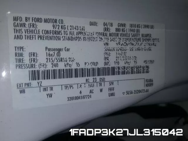 1FADP3K27JL315042 фото 2