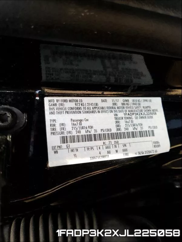 1FADP3K2XJL225058 фото 2
