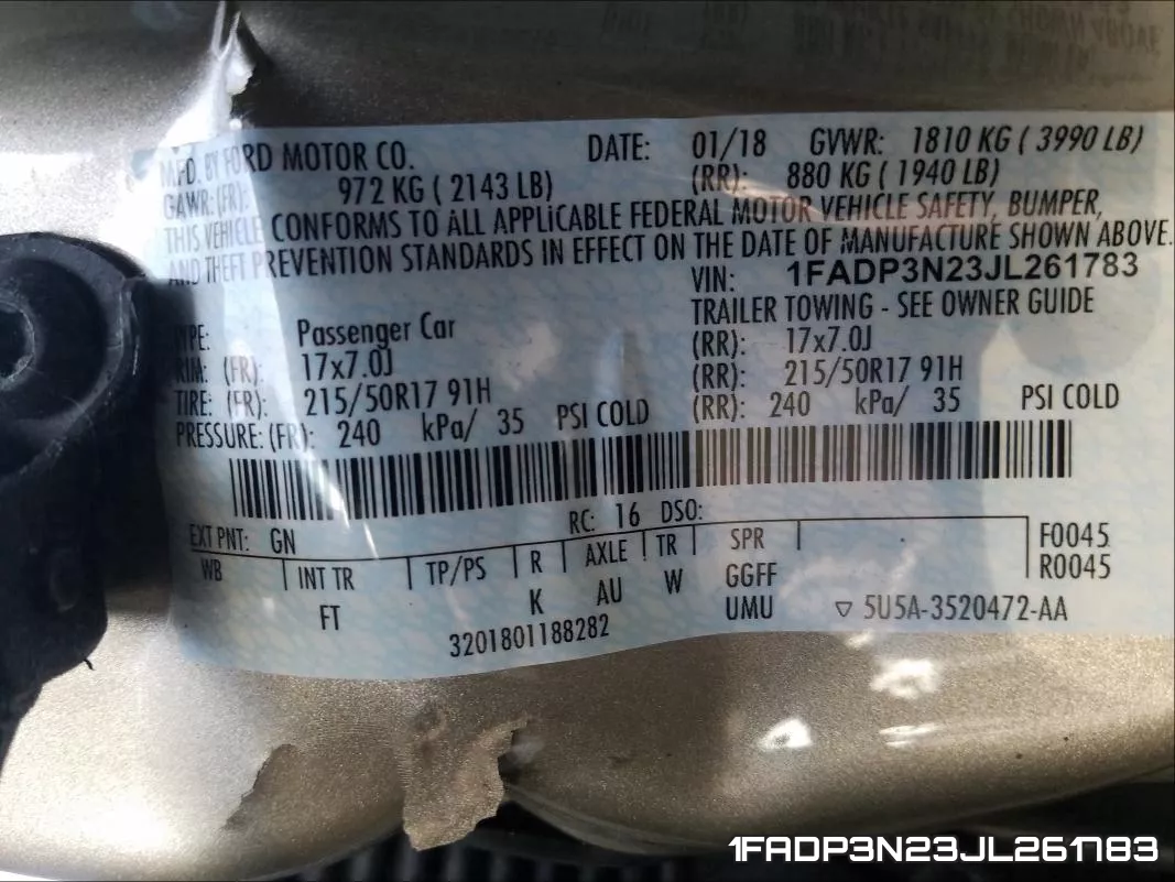 1FADP3N23JL261783 фото 2