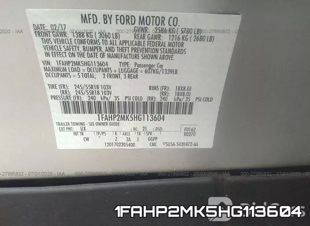 1FAHP2MK5HG113604 фото 10
