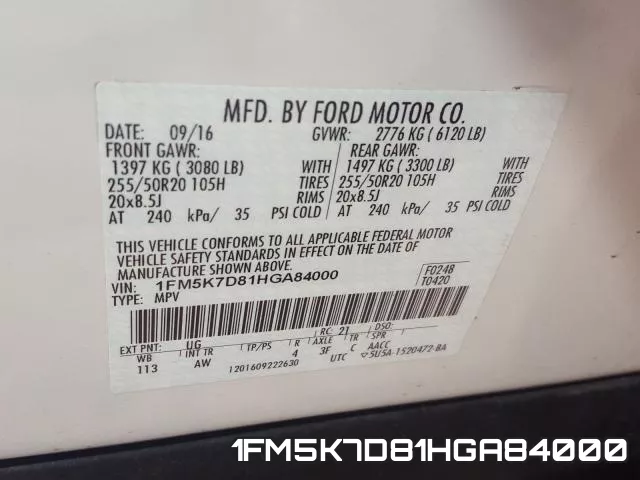 1FM5K7D81HGA84000 фото 2