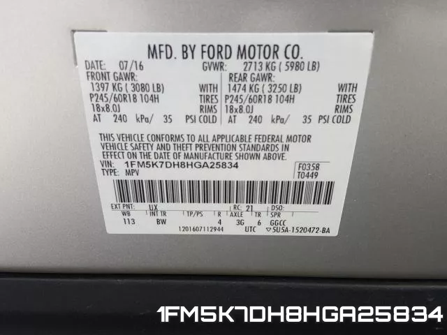 1FM5K7DH8HGA25834 фото 2