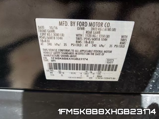 1FM5K8B8XHGB23174 фото 2