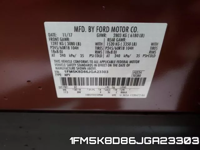 1FM5K8D86JGA23303 фото 2