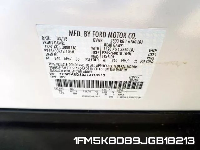 1FM5K8D89JGB18213 фото 2
