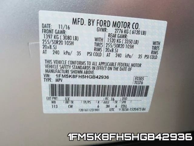 1FM5K8FH5HGB42936 фото 2