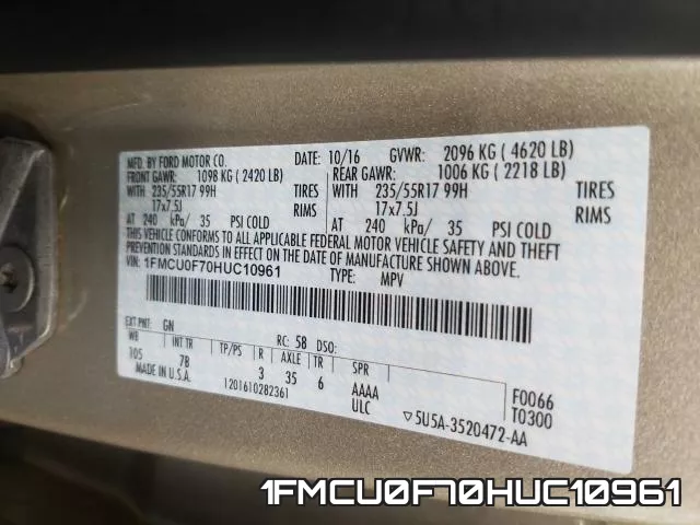 1FMCU0F70HUC10961 фото 2