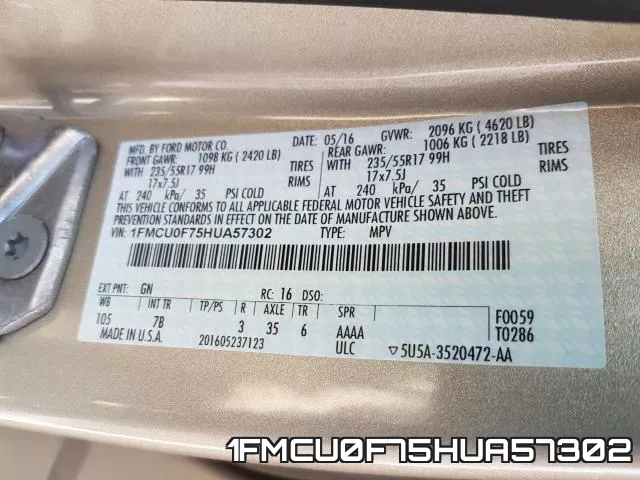 1FMCU0F75HUA57302 фото 2