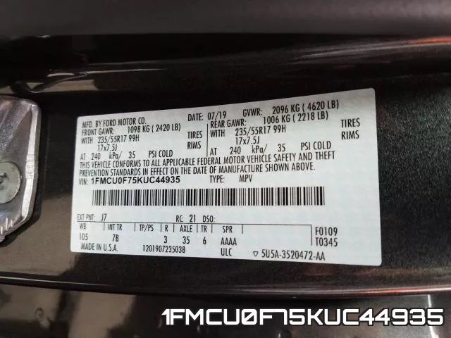 1FMCU0F75KUC44935 фото 2