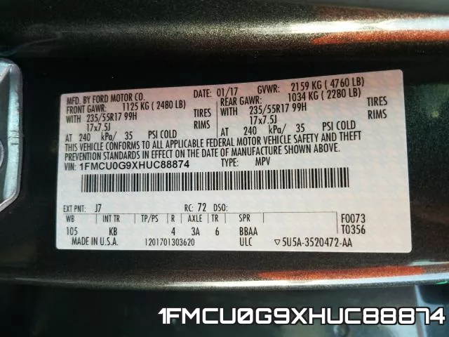 1FMCU0G9XHUC88874 фото 2