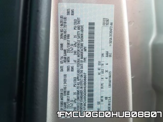 1FMCU0GD0HUB08807 фото 2