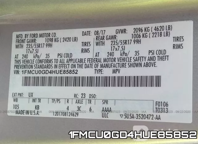 1FMCU0GD4HUE85852 фото 10