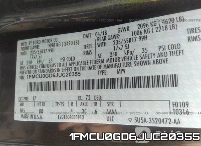 1FMCU0GD6JUC20355 фото 10