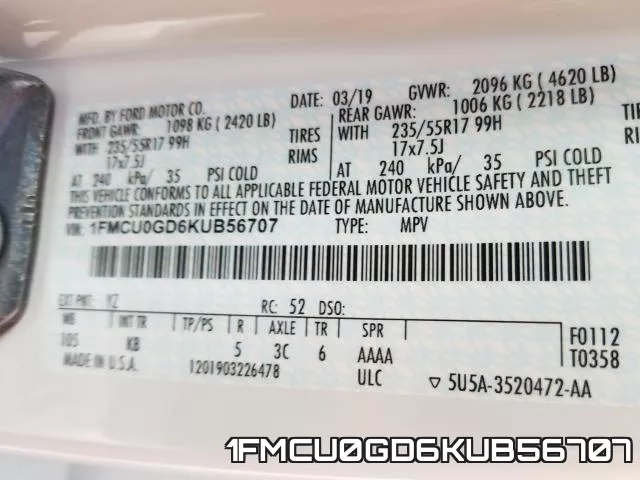 1FMCU0GD6KUB56707 фото 2