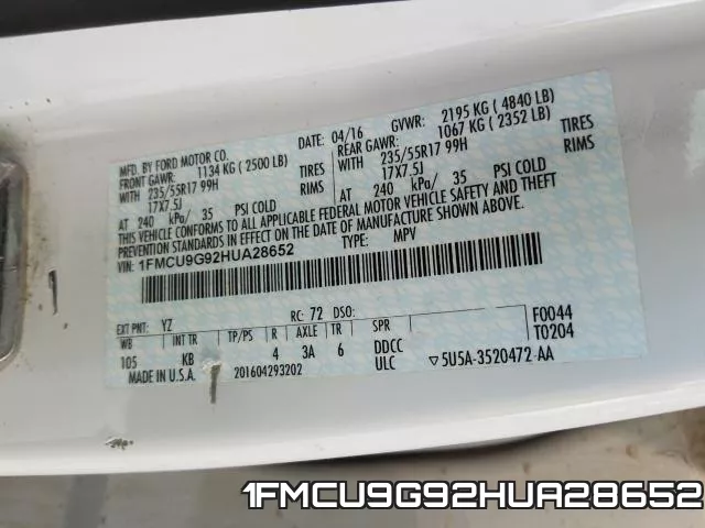 1FMCU9G92HUA28652 фото 2