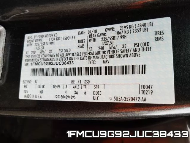 1FMCU9G92JUC38433 фото 2