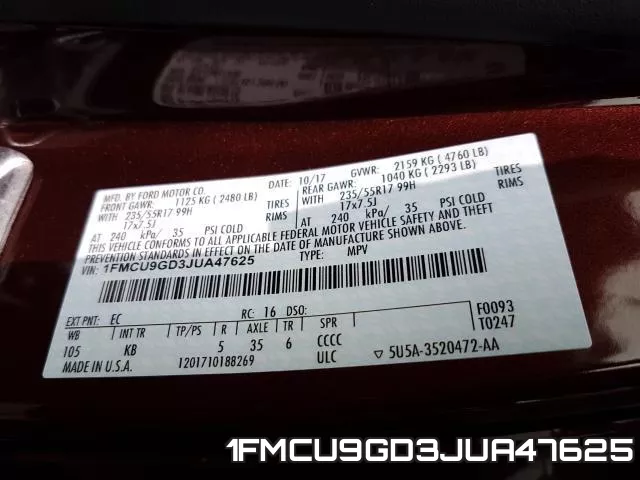 1FMCU9GD3JUA47625 фото 2
