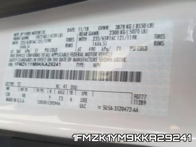 1FMZK1YM9KKA29241 фото 2